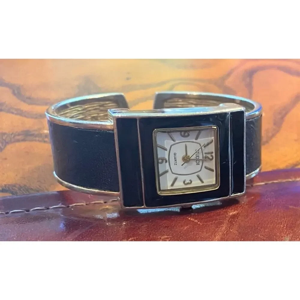 Women's Studio Time Watch, Gold Tone Bangle Bracelet, Black Case